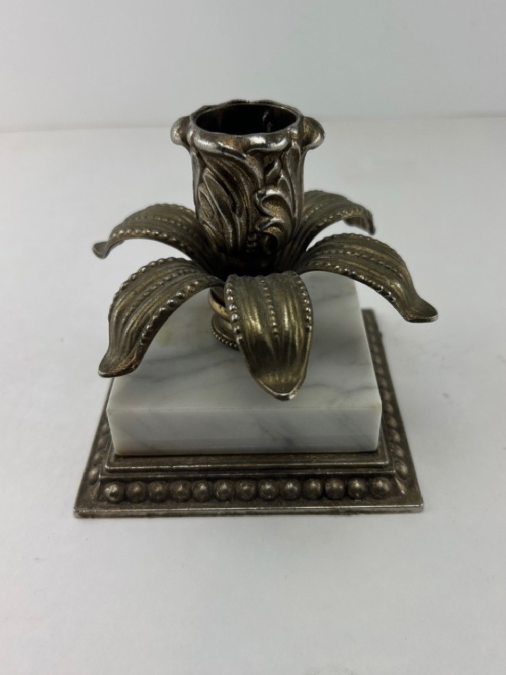 Vintage marble and brass flower candlestick holder